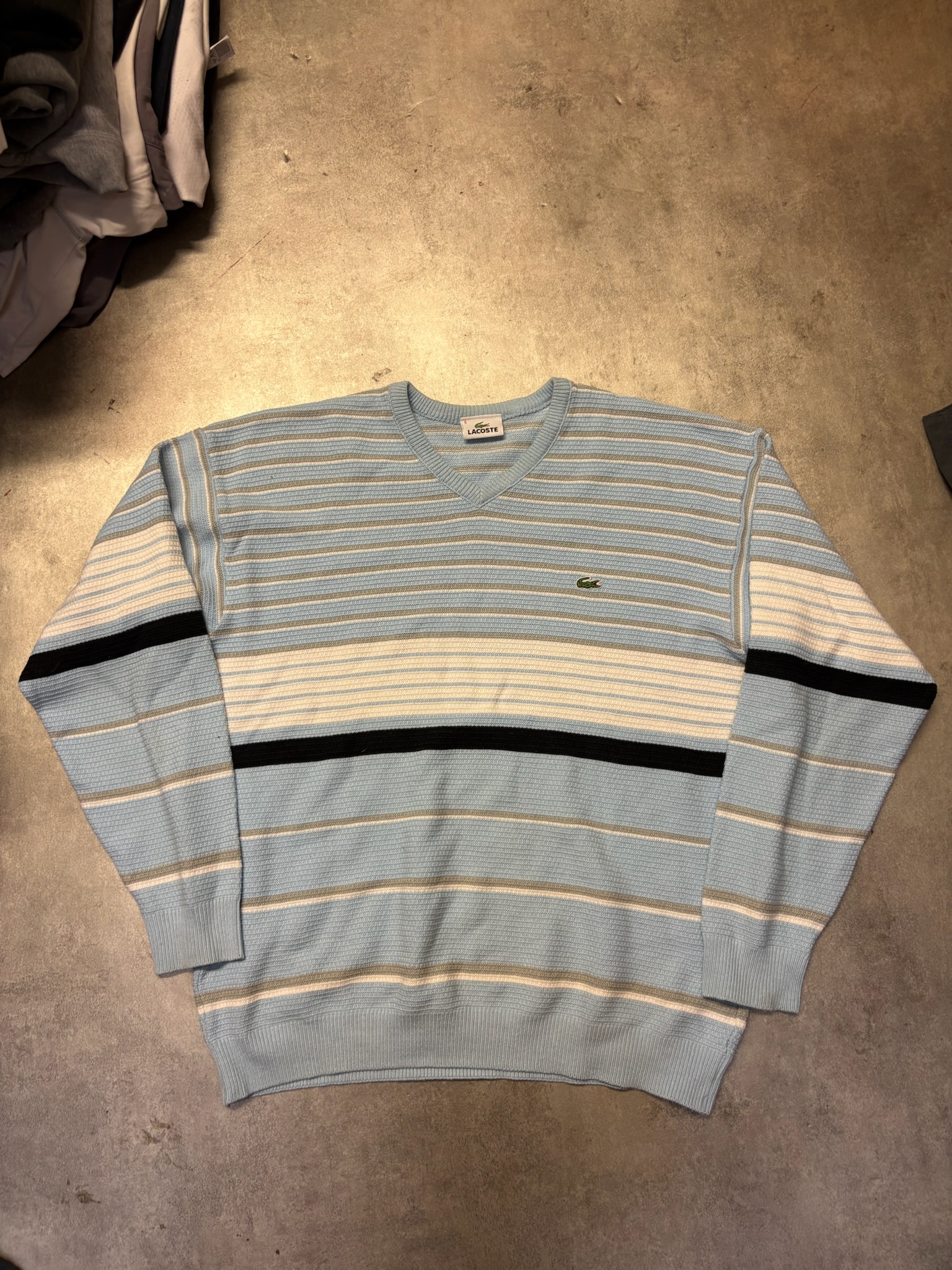 Lacoste men’s v neck striped sweater